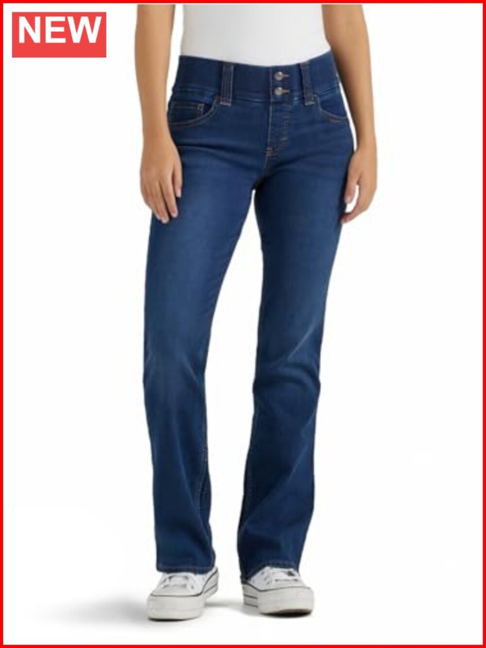 Pull On Waist Smoother Boot Cut Jeans Stretch Denim Mid Rise